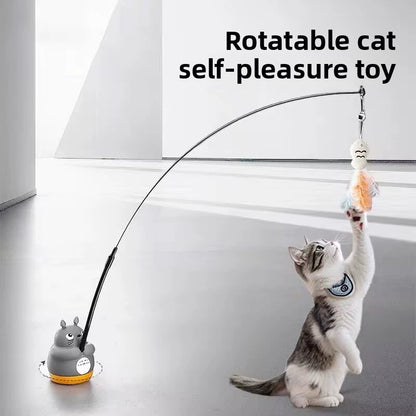 360 Deg Rotating Totoro Cat Teaser Wand Steel Wire Fish Head Bell Boredom Relief Toy