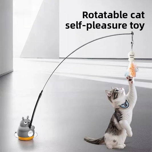 360 Deg Rotating Totoro Cat Teaser Wand Steel Wire Fish Head Bell Boredom Relief Toy