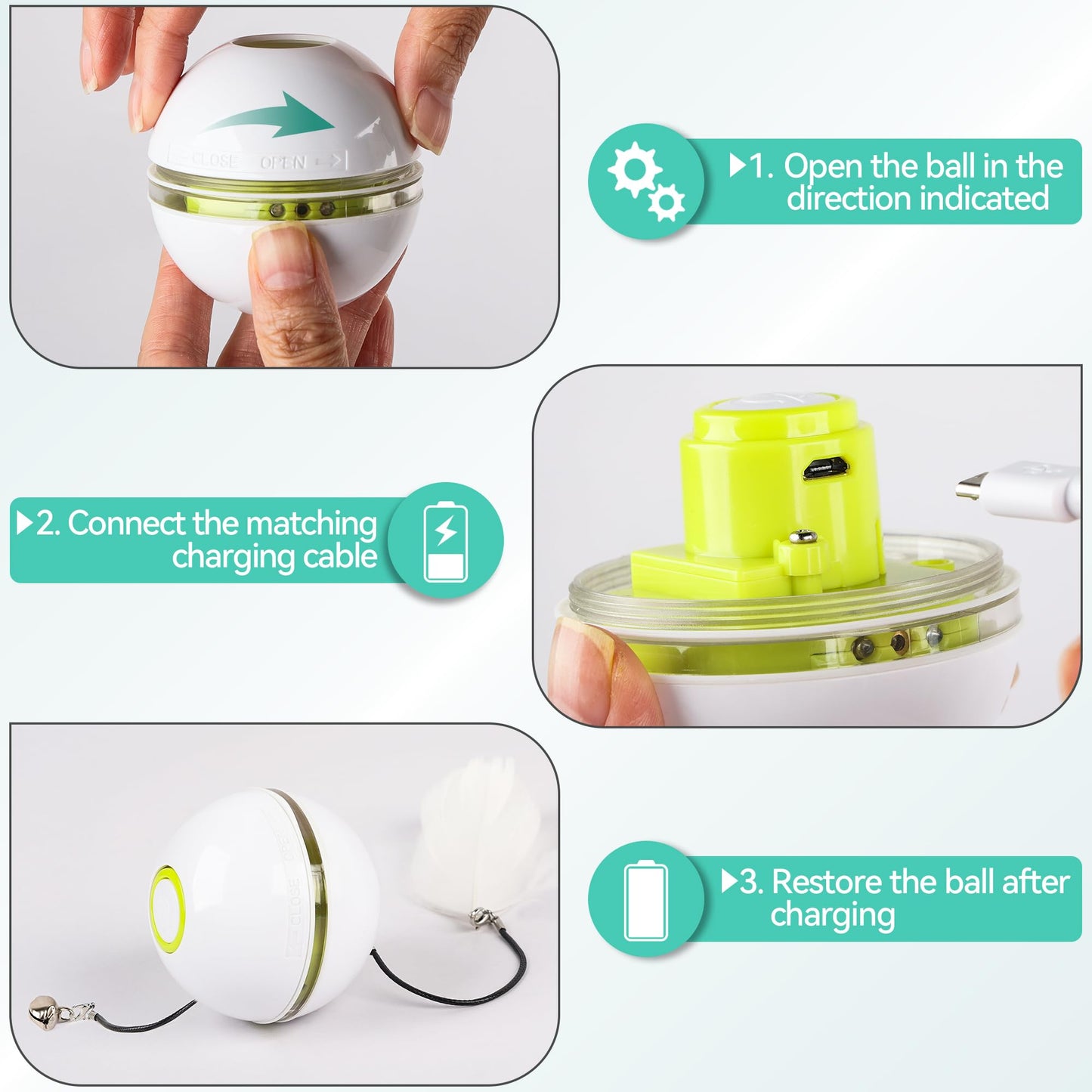 Cat Self-Entertainment Bell Feather Automatic Rotating Rolling Ball LED Light Laser Cat Teasing Toy