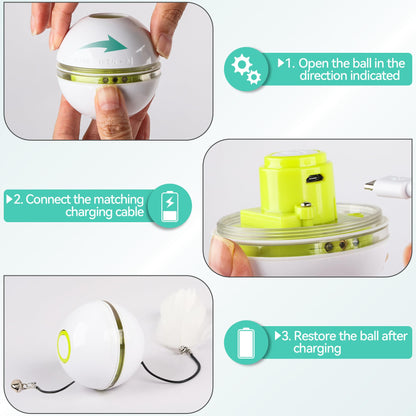 Cat Self-Entertainment Bell Feather Automatic Rotating Rolling Ball LED Light Laser Cat Teasing Toy