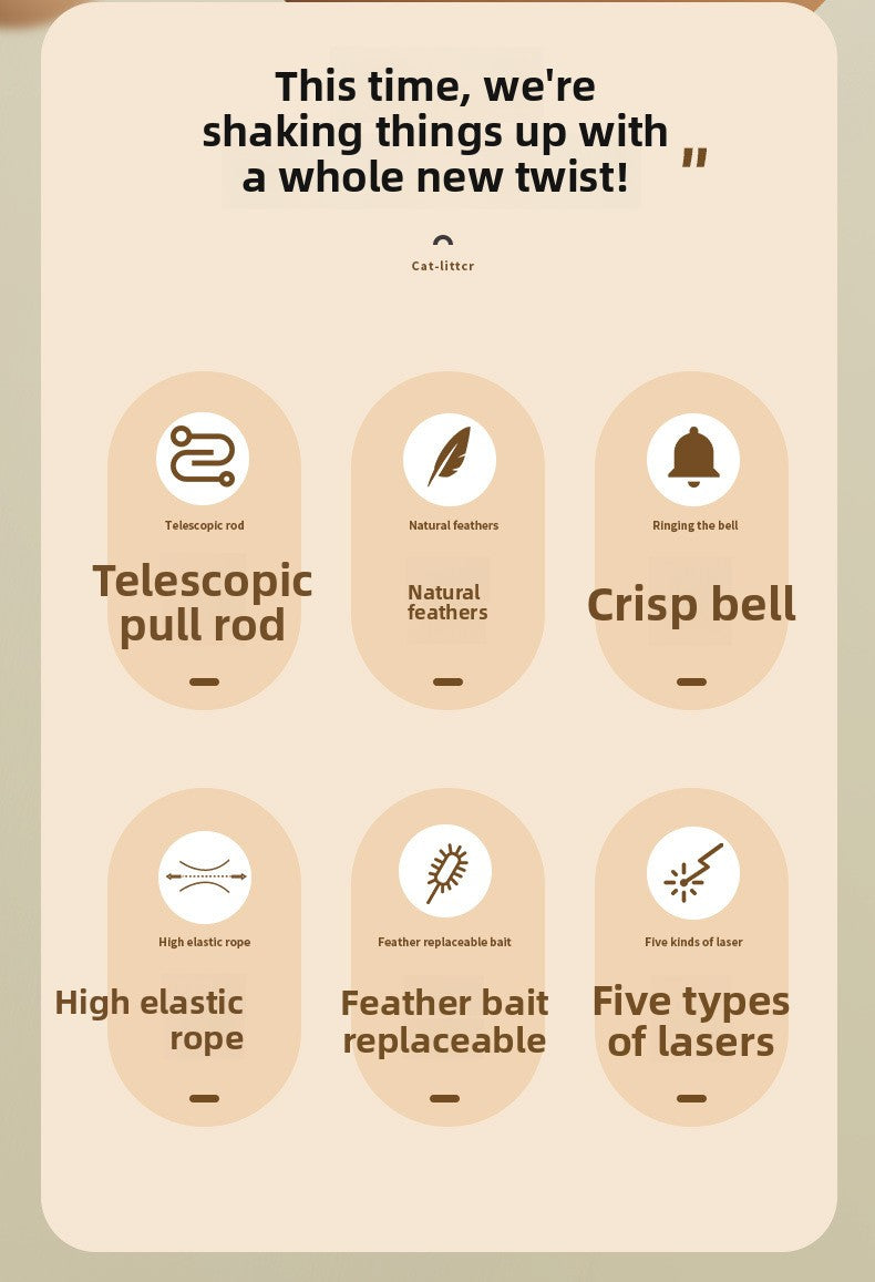 Infrared Laser Cat Teaser Wand with Detachable Feather Bell Interactive Cat Toys for Boredom and Exercise