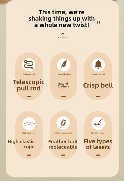 Infrared Laser Cat Teaser Wand with Detachable Feather Bell Interactive Cat Toys for Boredom and Exercise