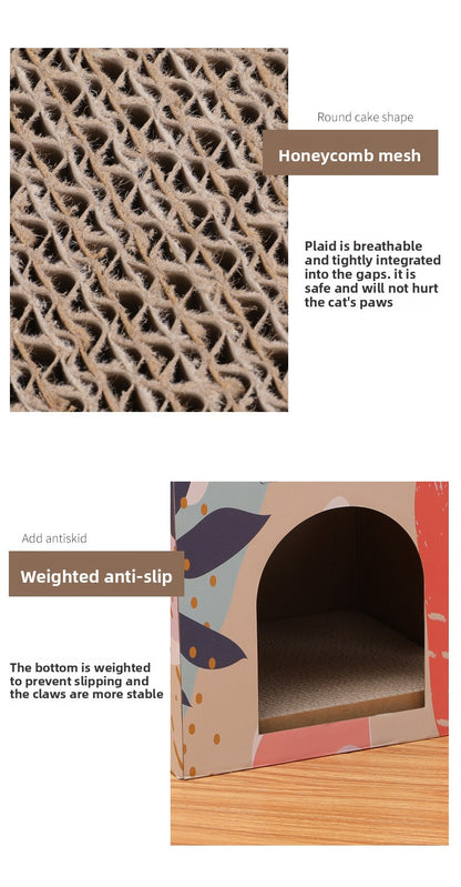 Premium Two Layer Cat Scratcher House Durable Cat Villa Non Shedding Claw Board for Indoor Cats
