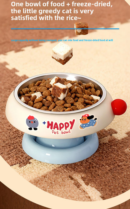 Pet Stainless Steel Cat Bowl Non-Slip Dopamine Color High-Leg Design Anti-Black Chin Cat Food Bowl Neck Protection