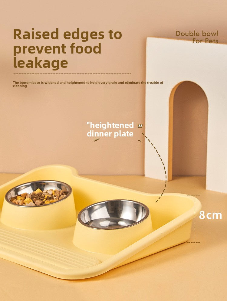 Stainless Steel New Cat Dog Double Bowl Large Diameter Leak Proof Pet Feeder