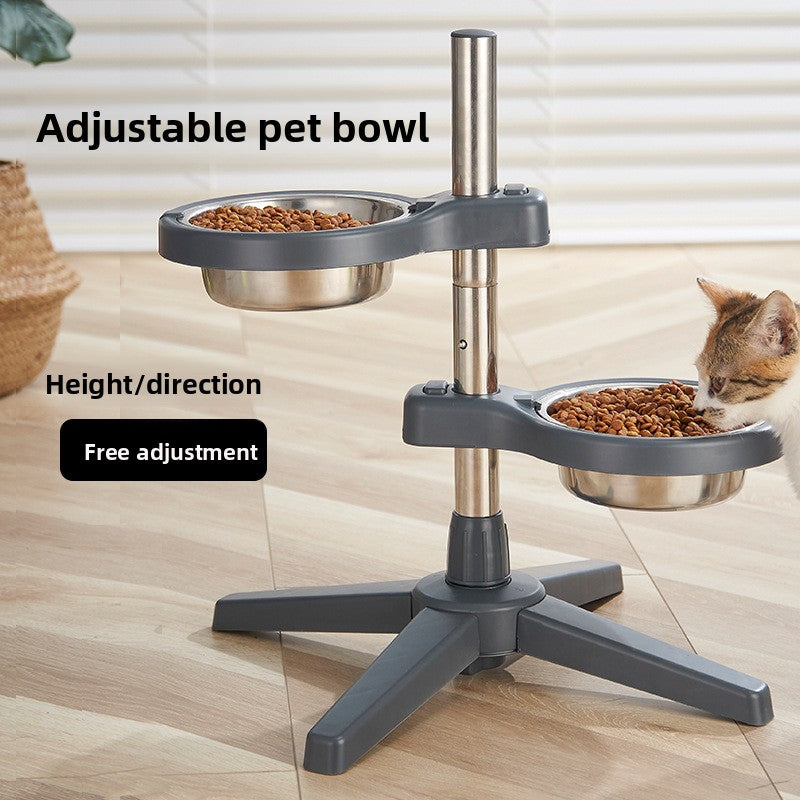 Stainless Steel Adjustable Double Pet Bowl Anti Splash Slip Neck Protection Dog Feeder