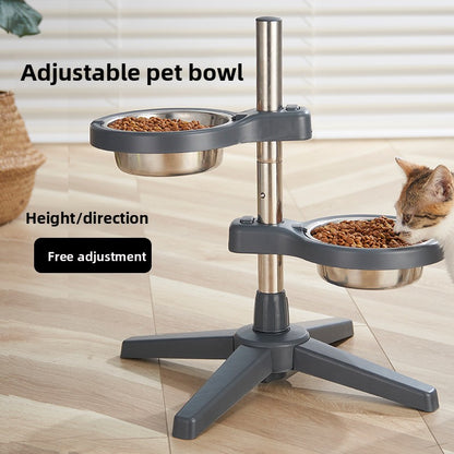 Stainless Steel Adjustable Double Pet Bowl Anti Splash Slip Neck Protection Dog Feeder