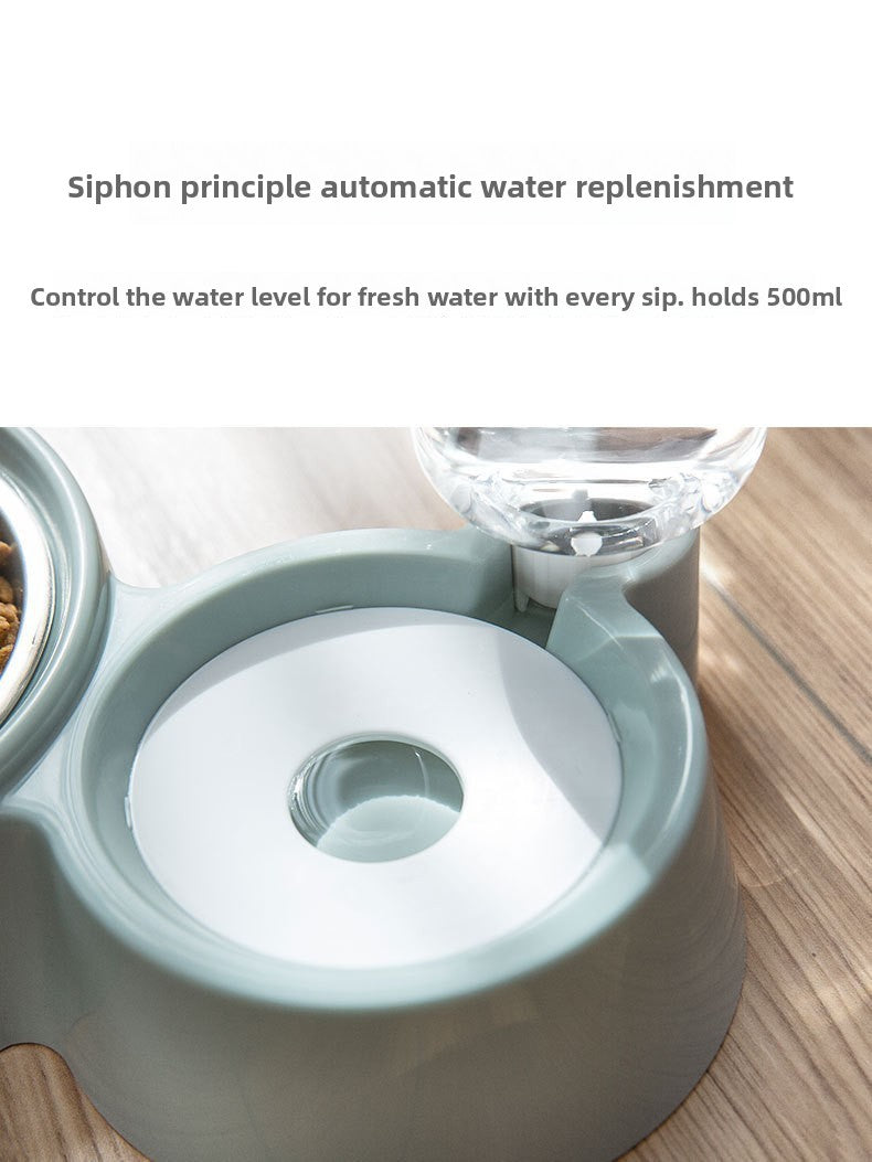 Automatic Feeder and Waterer Combo with Cat Ear Design Stainless Steel Double Bowl for Cats and Dogs Pet Food and Water Station Durable Easy Clean Pet Supplies