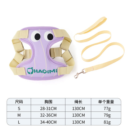 Big Eyes Cute Dog Harness and Leash Set Anti Escape Reflective Adjustable Chest Strap for Small Dogs Outdoor Travel Walking
