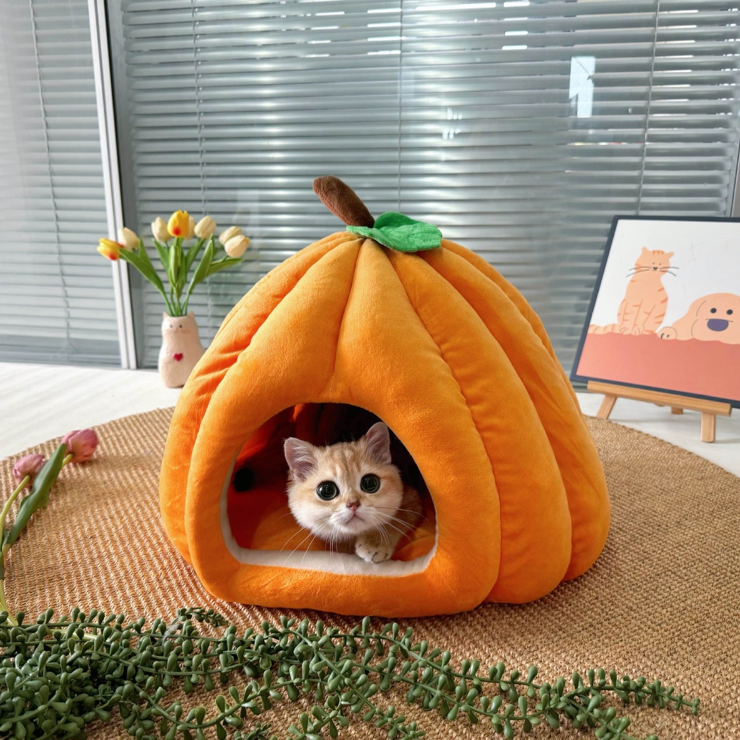 Winter Cat House Pumpkin Cat House Winter Cat House Enclosed Safe Removable Washable Dog House Warm Plush Christmas House