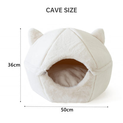 Detachable Foldable Cave Cat Bed Featuring Double Zipper Soft Fur Pad