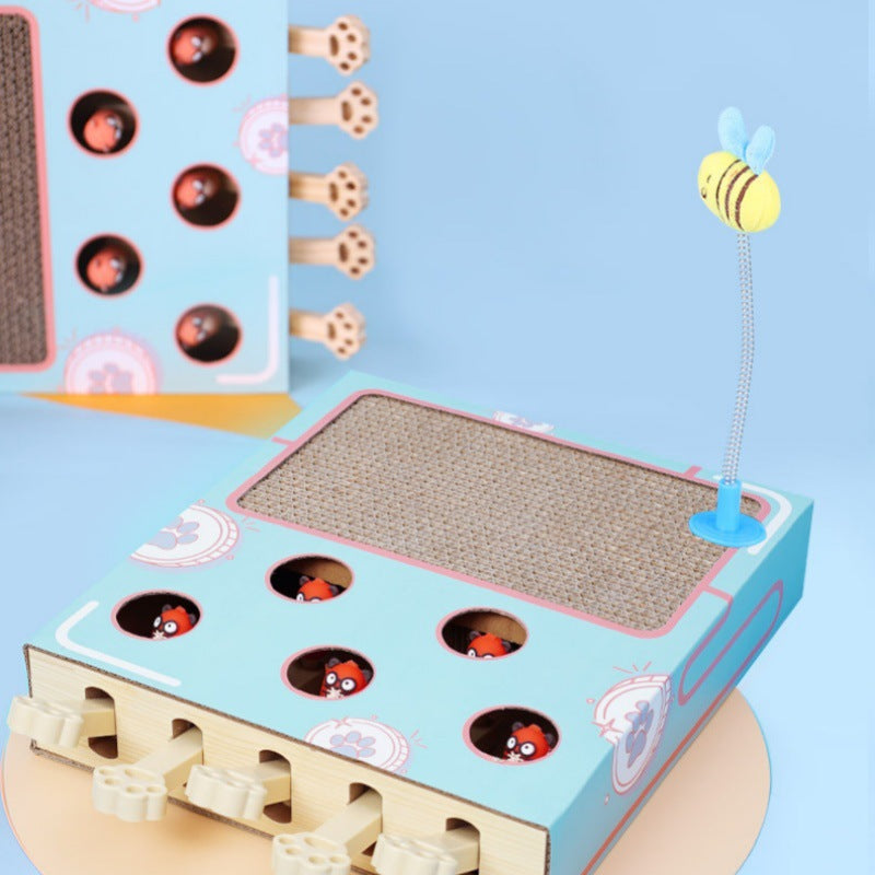 Multi Functional Cat Scratching Board with Teaser Toy Interactive Whack a Mole Game Corrugated Paper for Cats