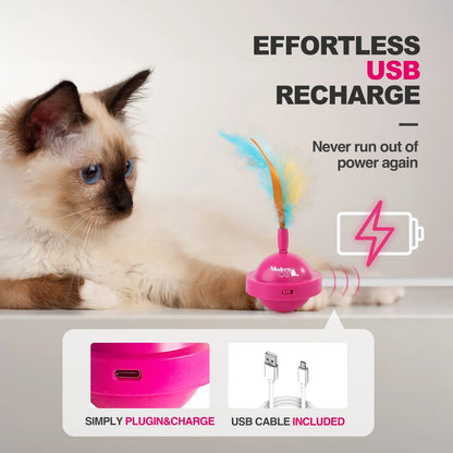 USB Rechargeable Cat Ball Toy 360-Degree Rotating Feather Ribbon Teaser