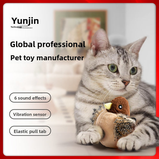 Interactive Cat Toy with Touch Sensitive Sound Plush Bird Hedgehog Capybara Teaser Stick for Teeth Grinding Self Play and Boredom Relief