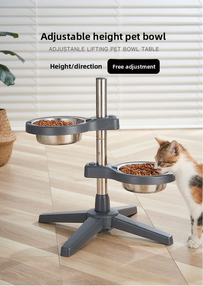 Stainless Steel Adjustable Double Pet Bowl Anti Splash Slip Neck Protection Dog Feeder