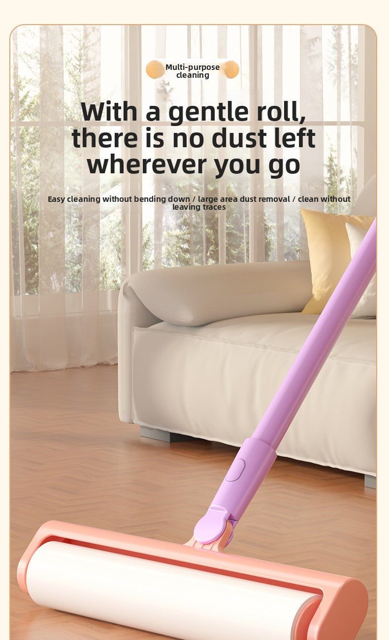 Extra Long Handle Lint Roller for Pet Hair and Dust Sticky Roller Brush with 6 Replaceable Adhesive Sheets Multi Surface Floor Sweeper Magic Hair Remover