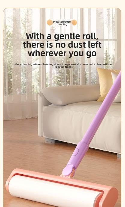 Extra Long Handle Lint Roller for Pet Hair and Dust Sticky Roller Brush with 6 Replaceable Adhesive Sheets Multi Surface Floor Sweeper Magic Hair Remover