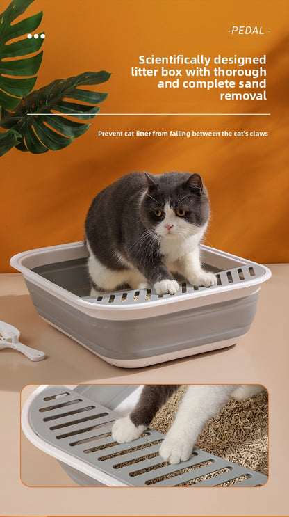 New Foldable Semi-Enclosed Cat Litter Box with Litter Scoop Large Cat Litter Box Cat Toilet