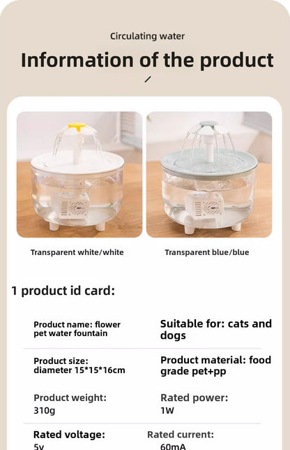 Silent Automatic Cat Water Dispenser Large Capacity Pet Fountain Anti Black Chin Bowl