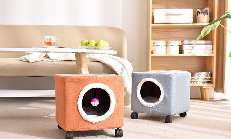 Solid Wood Cat Nest Stool Storage for People and Cats Sharing Cat Supplies Little Kitten House House Four Seasons Warm Cat and Dog Tent