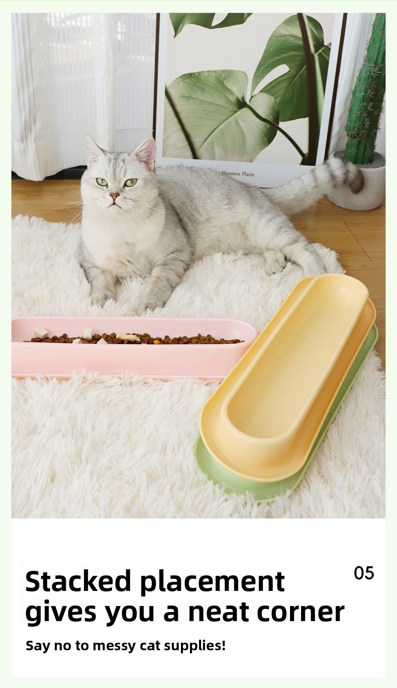 Multi Cat Feeder Long Strip Cat Bowl for Kittens Anti Ant Spill Proof Pet Food and Water Dish Slow Eating Solution