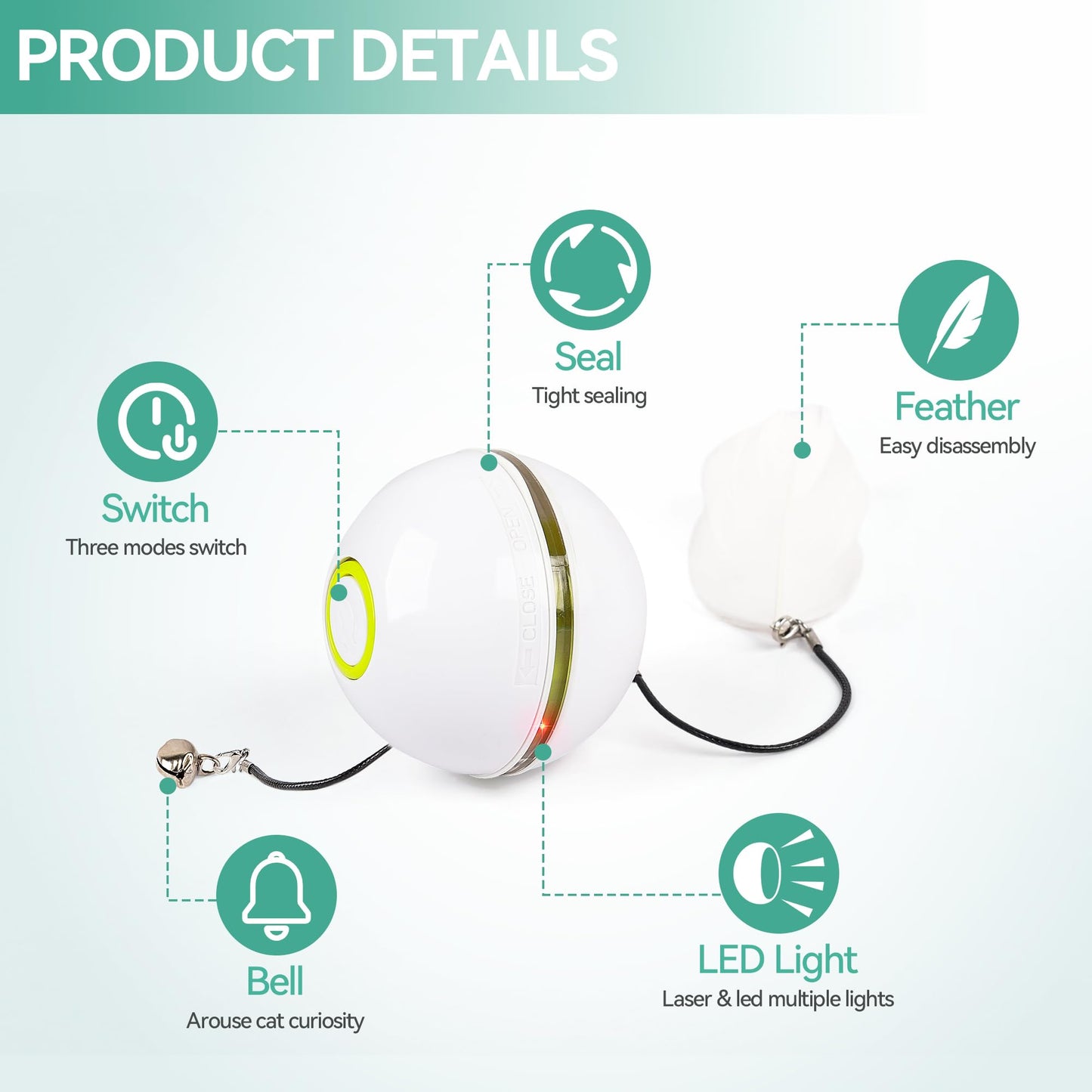 Cat Self-Entertainment Bell Feather Automatic Rotating Rolling Ball LED Light Laser Cat Teasing Toy