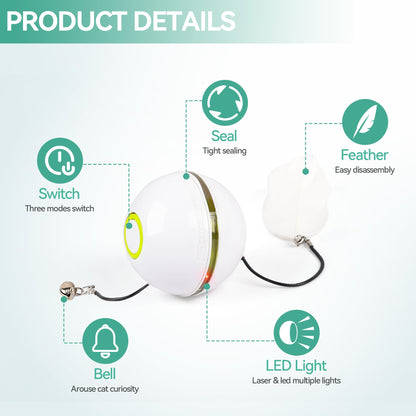 Cat Self-Entertainment Bell Feather Automatic Rotating Rolling Ball LED Light Laser Cat Teasing Toy