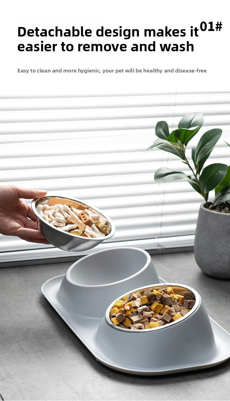 Double Bowl Stainless Steel Pet Bowl with Neck Protection for Cats Dogs