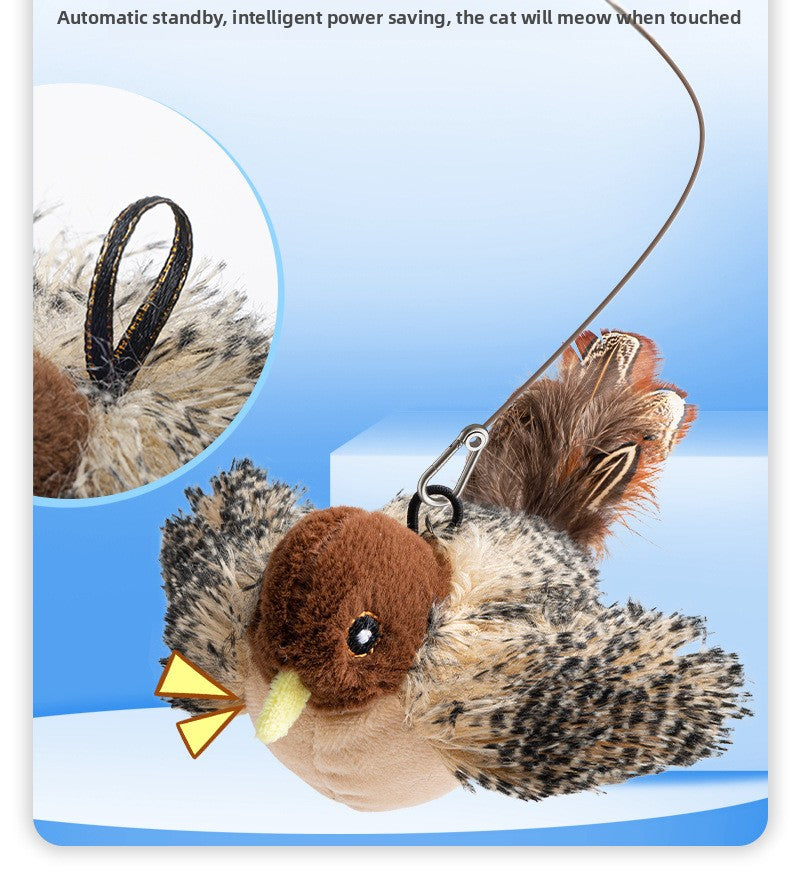Interactive Cat Toy with Touch Sensitive Sound Plush Bird Hedgehog Capybara Teaser Stick for Teeth Grinding Self Play and Boredom Relief