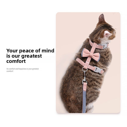 Soft Cotton I-Shaped Cat Leash with Butterfly Knot Anti-Escape
