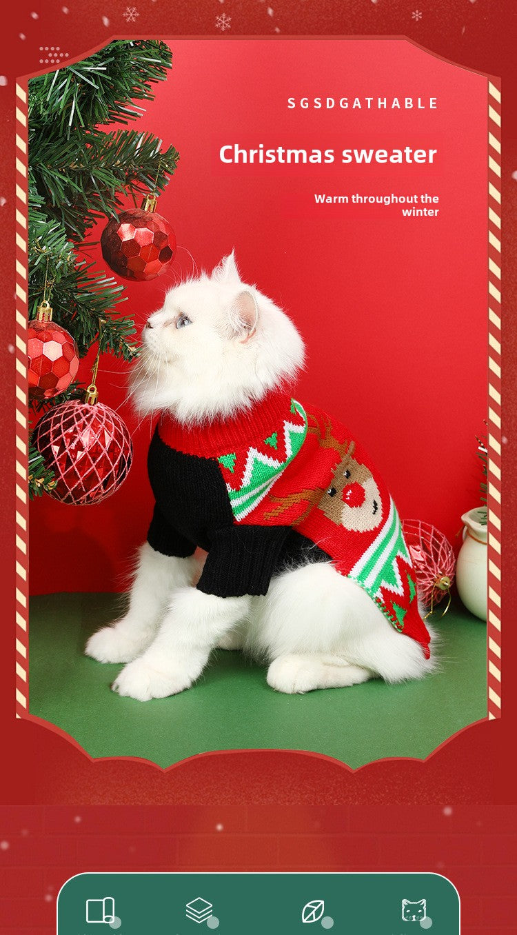 Pet Clothes Christmas Sweater Dog Clothes Autumn Winter Warm Pet Sweater Cat Clothes