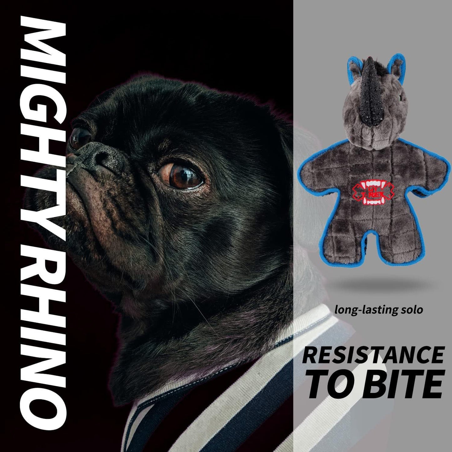 Durable and Bite-Resistant Pet Plush Chew Toy for Stress Relief, Rhino Bull Dog Teeth Cleaning Toy