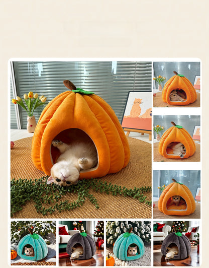 Winter Cat House Pumpkin Cat House Winter Cat House Enclosed Safe Removable Washable Dog House Warm Plush Christmas House