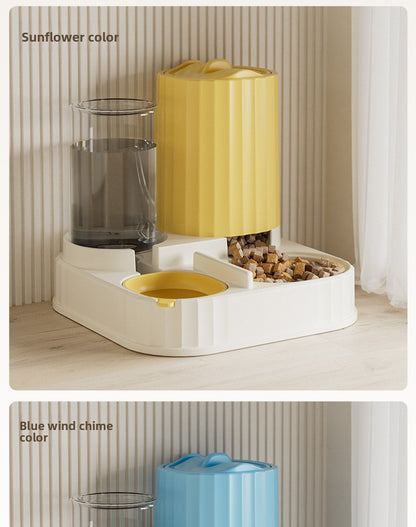 Cat Water Fountain Combined with Automatic Pet Feeder and Flowing Drinking Water Bowl