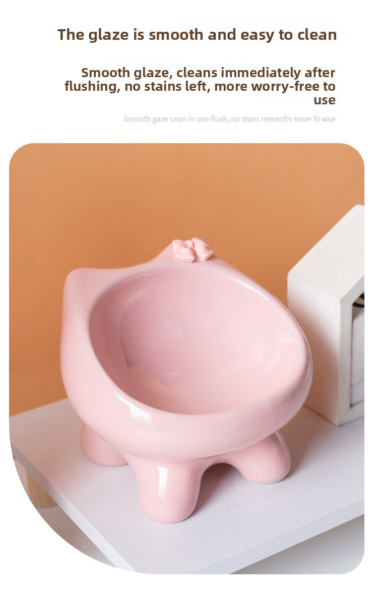 Cute Cat Bowl Ceramic Elevated Cat Food and Water Bowl Set with Non Slip Base Slow Feeder Design for Cats and Small Dogs Pet Supplies