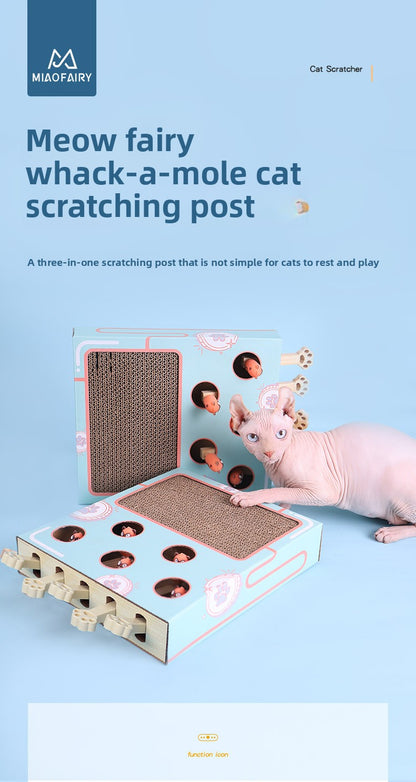 Multi Functional Cat Scratching Board with Teaser Toy Interactive Whack a Mole Game Corrugated Paper for Cats