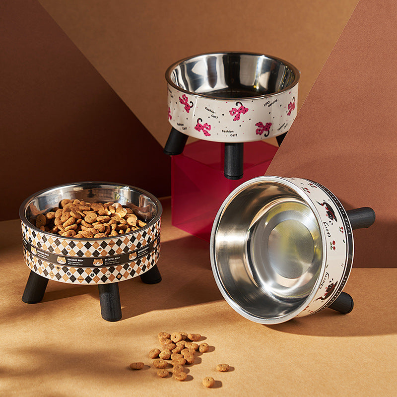 Universal Elevated Pet Food Bowl Cute Design Neck Support Anti Slip Anti Tip Detachable Feeder for Puppies Kittens and Small Pets