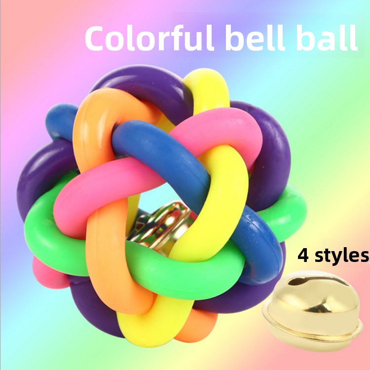 Colorful Bell Included Pet Toy Ball for Small Medium Large Dogs Rainbow Style