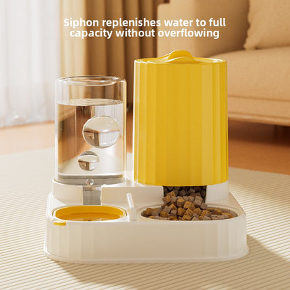 Cat Water Fountain Combined with Automatic Pet Feeder and Flowing Drinking Water Bowl
