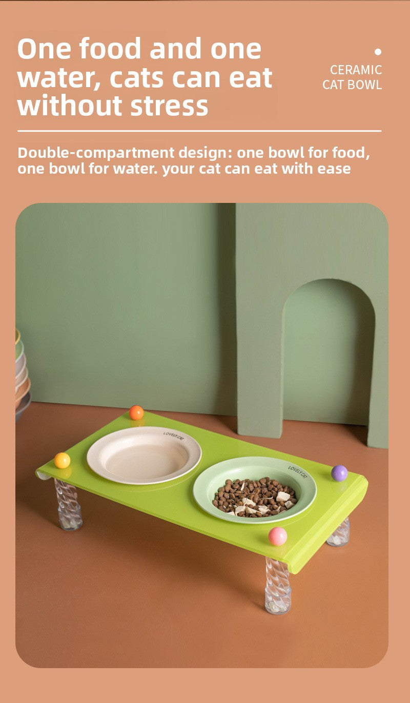 Elevated Dog Bowl with Neck Protection Macaron Series Acrylic Stand Ceramic Cat Food Bowl Non Slip Pet Feeder for Small Medium Dogs Cats