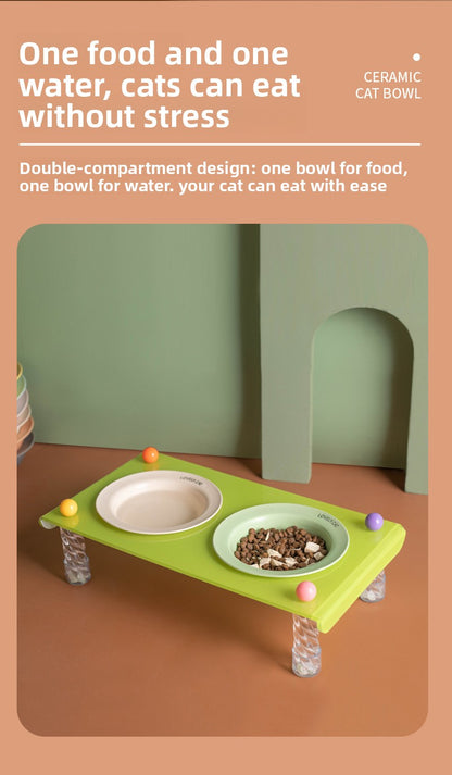 Elevated Dog Bowl with Neck Protection Macaron Series Acrylic Stand Ceramic Cat Food Bowl Non Slip Pet Feeder for Small Medium Dogs Cats