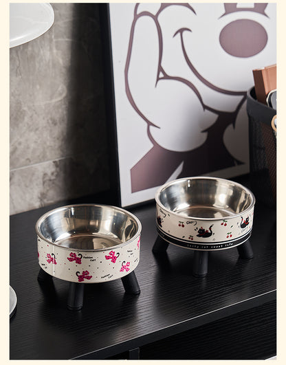 Universal Elevated Pet Food Bowl Cute Design Neck Support Anti Slip Anti Tip Detachable Feeder for Puppies Kittens and Small Pets