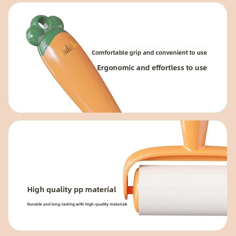 Tearable Carrot Lint Roller Strong Brush for Clothes Pet Hair with Replaceable Paper
