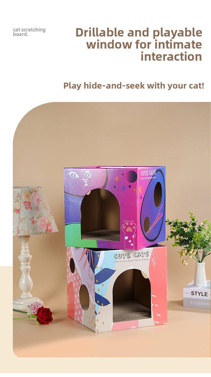 Premium Two Layer Cat Scratcher House Durable Cat Villa Non Shedding Claw Board for Indoor Cats