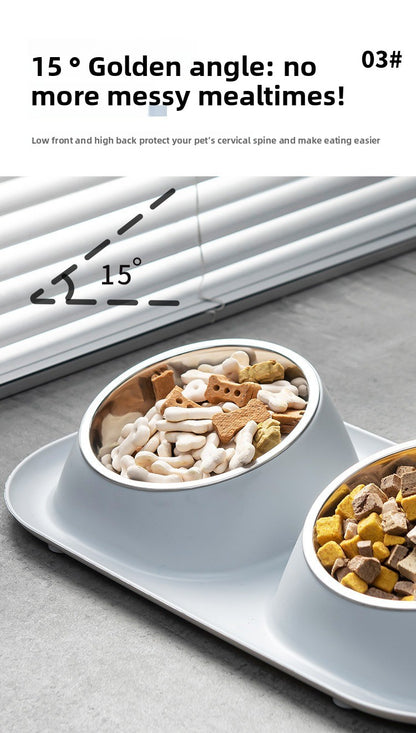 Double Bowl Stainless Steel Pet Bowl with Neck Protection for Cats Dogs