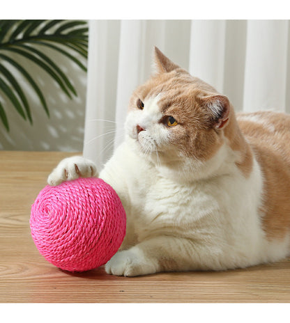 Self-entertaining Pet Toy Sound Bell Ball Jute Ball 8cm Cat Teaser