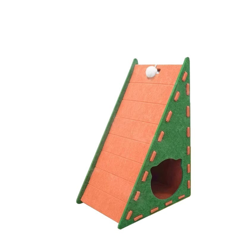 All Season Triangular Felt Cat House Wall Mounted Scratching Board Integrated Non Shedding Villa