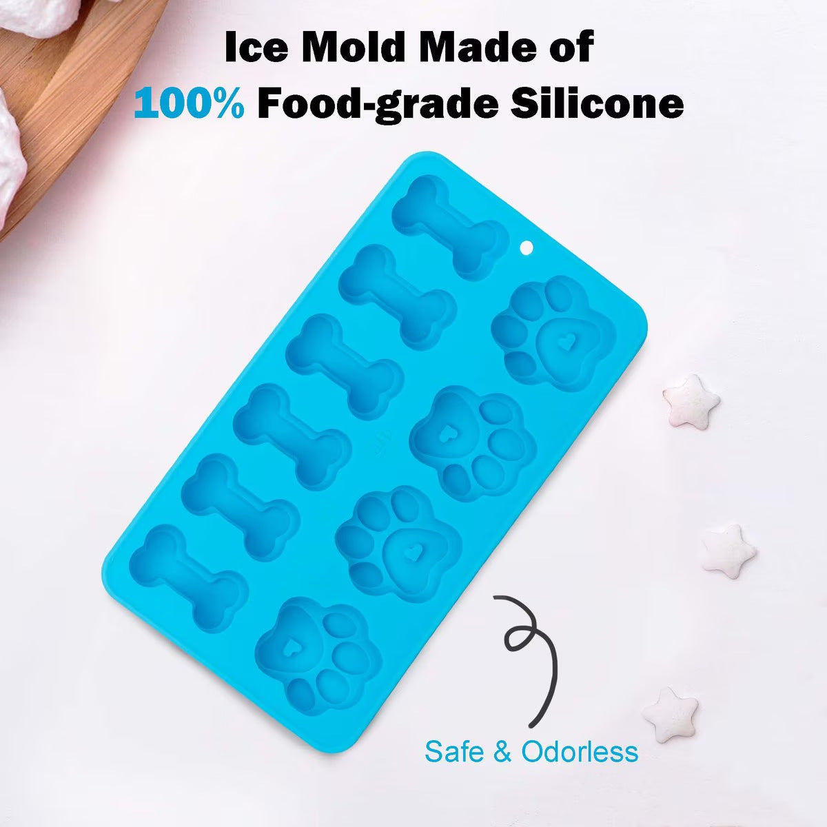 Pet Cooling and Heat Relief Feeding Bowl Set Bone Paw Ice Cube Silicone Mold Dog Cat Lick Bowl