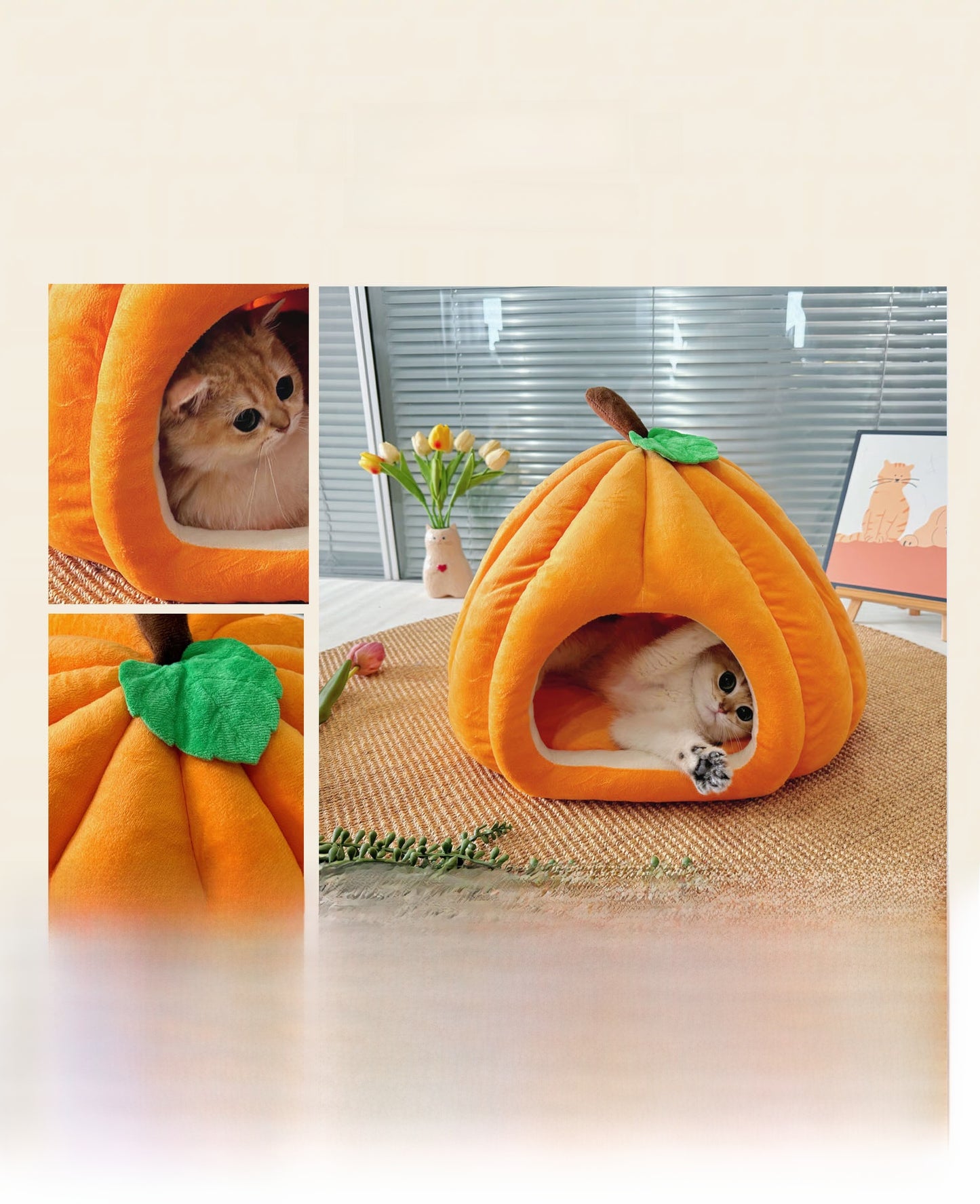 Winter Cat House Pumpkin Cat House Winter Cat House Enclosed Safe Removable Washable Dog House Warm Plush Christmas House