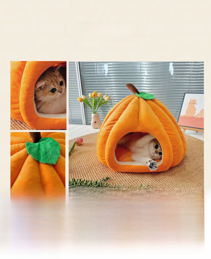 Winter Cat House Pumpkin Cat House Winter Cat House Enclosed Safe Removable Washable Dog House Warm Plush Christmas House